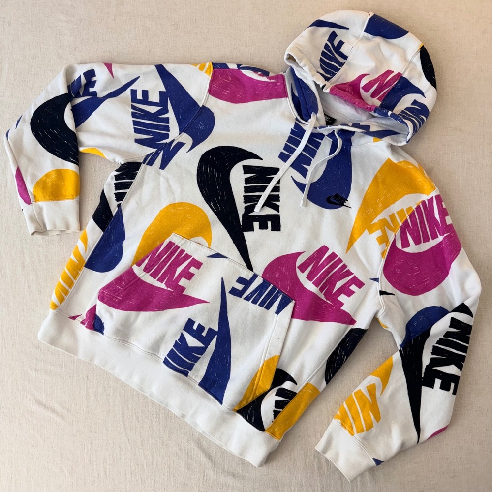 Nike Sportswear Club Fleece All Over Print Swoosh Hoodie CJ6312-455 Mens Large